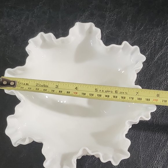 Vintage Fenton White Milk Glass Hobnail Crimped Ruffle Edge 3 Footed Decorative - Picture 8 of 10